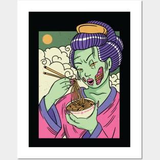 Awesome Zombie Geisha Eating Ramen Posters and Art